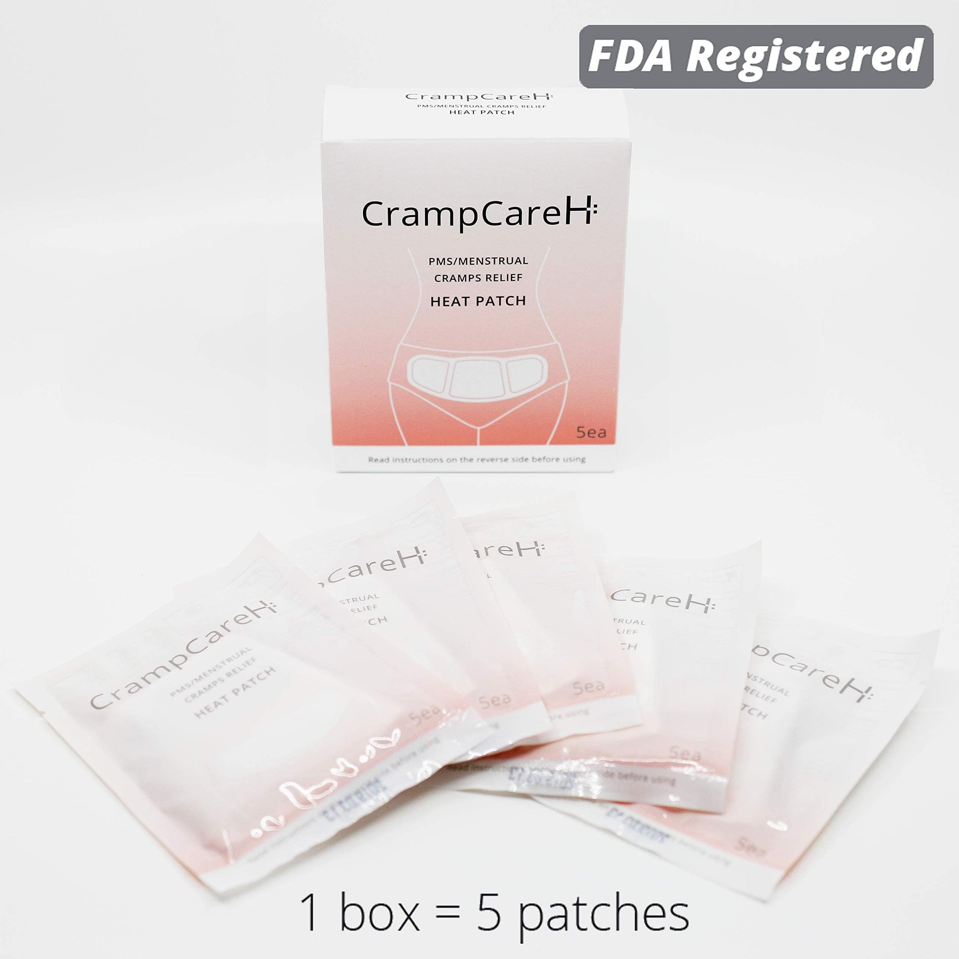 (5 Patches) CrampCareH PMS/Menstrual Cramps Relief Heat Patch with Wide Wings, FDA Registered CrampCareH