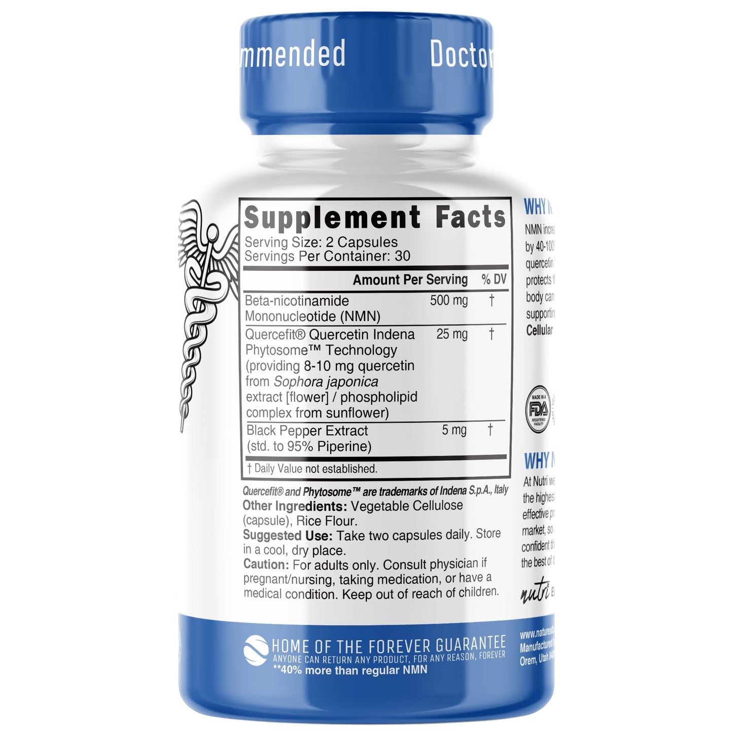 NMN Supplement 500mg NAD Supplement - Nutri Ultra High Absorption Stabilized NMN Nicotinamide Mononucleotide, 40% More NAD+ with Quercetin Phytosome & Black Pepper - mnm supplement (60 Capsules) Nature's FusionsBuy Supplements Australia