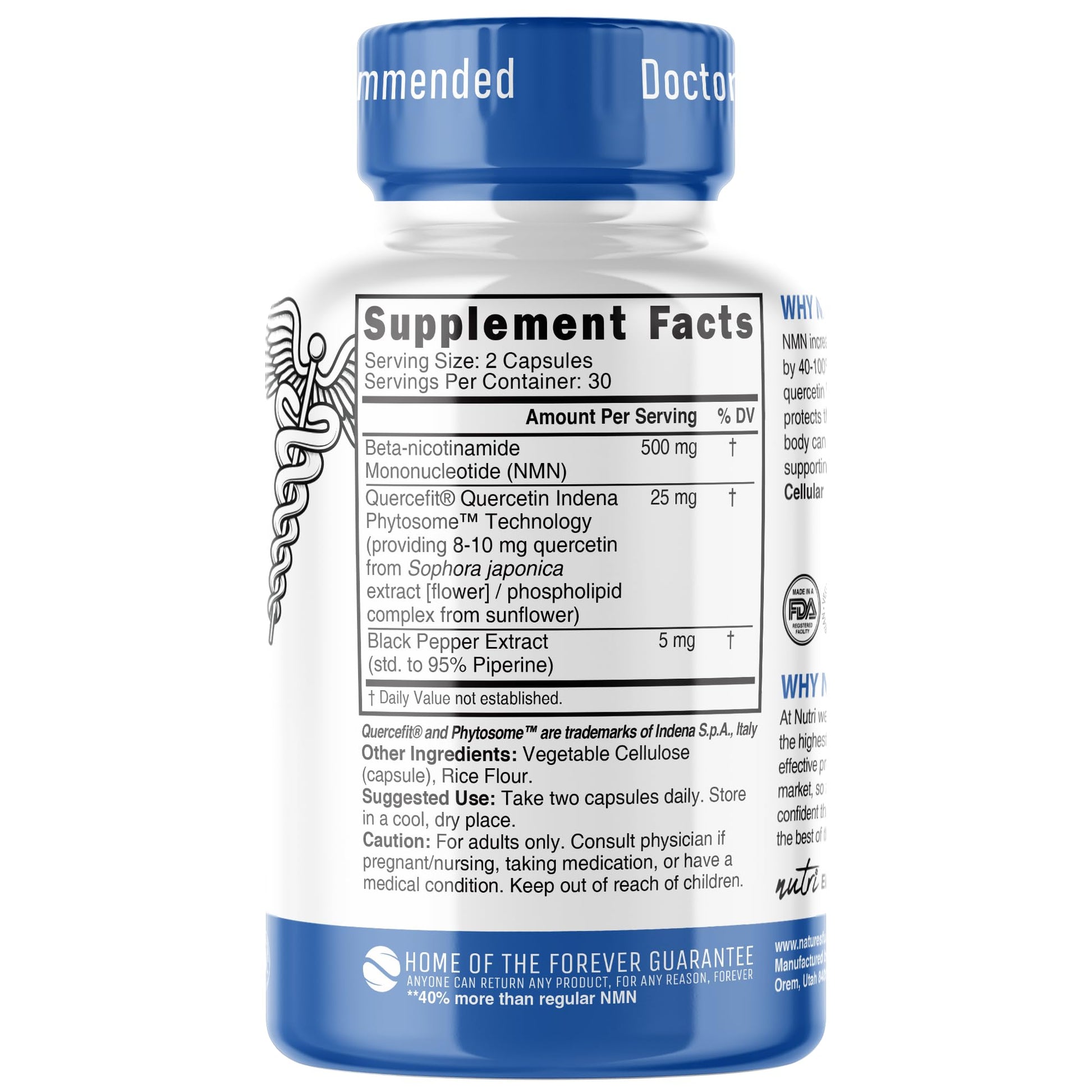 NMN Supplement 500mg NAD Supplement - Nutri Ultra High Absorption Stabilized NMN Nicotinamide Mononucleotide, 40% More NAD+ with Quercetin Phytosome & Black Pepper - mnm supplement (60 Capsules) Nature's FusionsBuy Supplements Australia