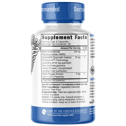 NMN Supplement 500mg NAD Supplement - Nutri Ultra High Absorption Stabilized NMN Nicotinamide Mononucleotide, 40% More NAD+ with Quercetin Phytosome & Black Pepper - mnm supplement (60 Capsules) Nature's FusionsBuy Supplements Australia