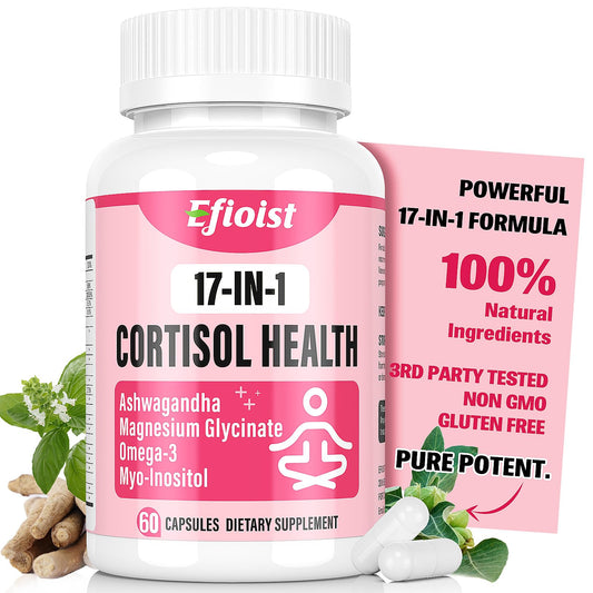 Efioist Cortisol Supplement for Women, 17-in-1 Hormone Harmony for Women, Cortisol Reducer with Ashwagandha, Rhodiola Rosea, Magnesium Glycinate, Omega-3, for Mood, Focus, Sleep Support, 60 Capsules EfioistBuy Supplements Australia