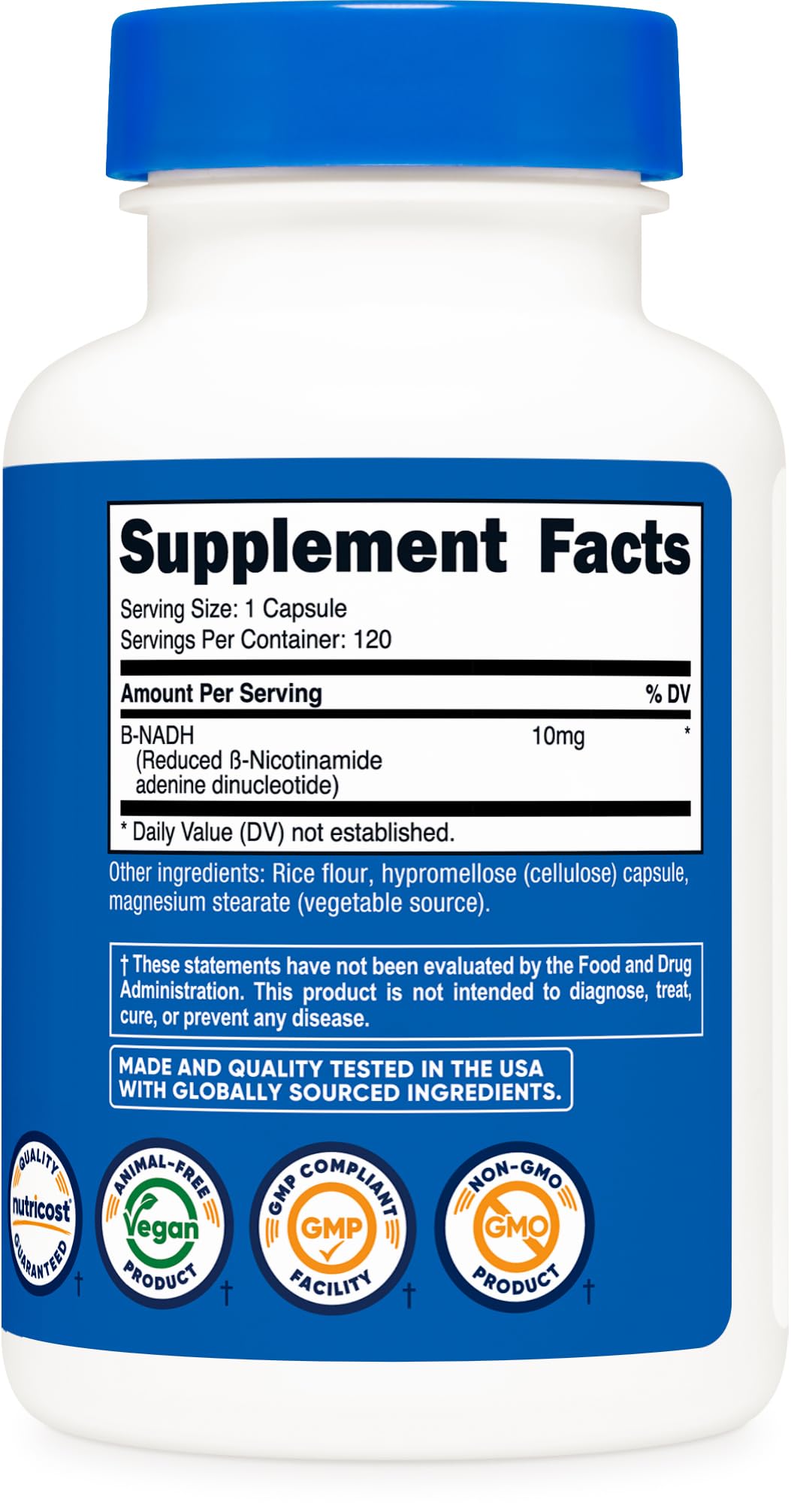 Nutricost NADH 10mg Per Serving 120 Capsules - B-Nicotinamide Adenine Dinucleotide, Vegan, Gluten-Free NutricostBuy Supplements Australia