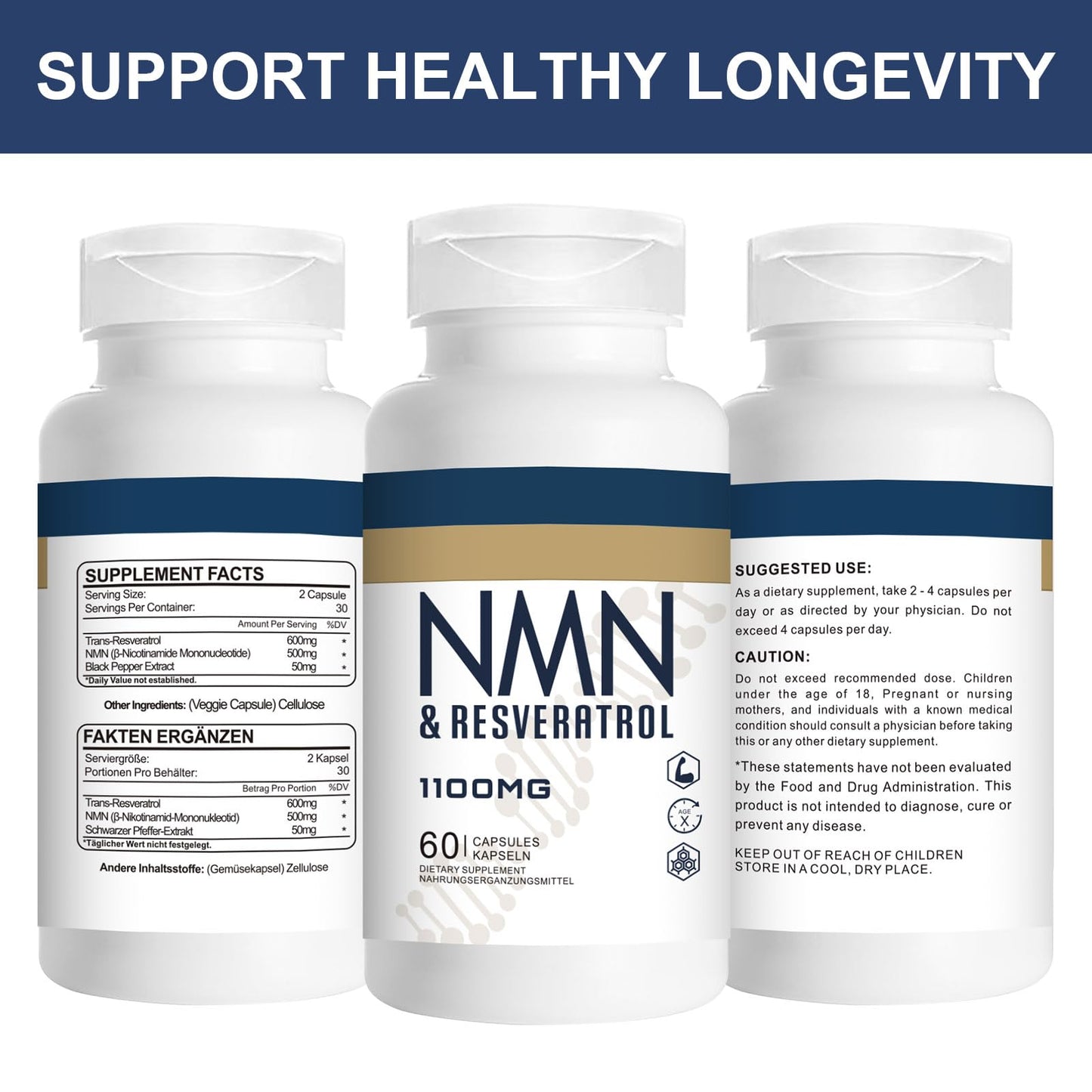 Jeaderly 1100mg NMN & Trans-Resveratrol, 3-in-1 Supplement, 60 Veggie Capsules – Supports NAD+ Boost*, Cellular Energy, Immune Function, Muscle Health & Anti-Aging, 30-Day Supply JeaderlyBuy Supplements Australia