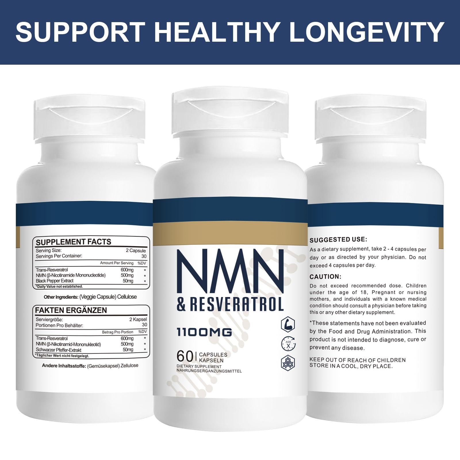 Jeaderly 1100mg NMN & Trans-Resveratrol, 3-in-1 Supplement, 60 Veggie Capsules – Supports NAD+ Boost*, Cellular Energy, Immune Function, Muscle Health & Anti-Aging, 30-Day Supply JeaderlyBuy Supplements Australia