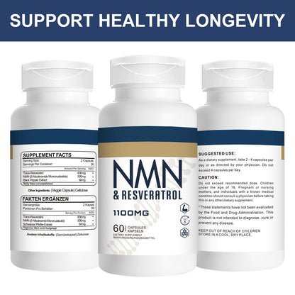 Jeaderly 1100mg NMN & Trans-Resveratrol, 3-in-1 Supplement, 60 Veggie Capsules – Supports NAD+ Boost*, Cellular Energy, Immune Function, Muscle Health & Anti-Aging, 30-Day Supply JeaderlyBuy Supplements Australia