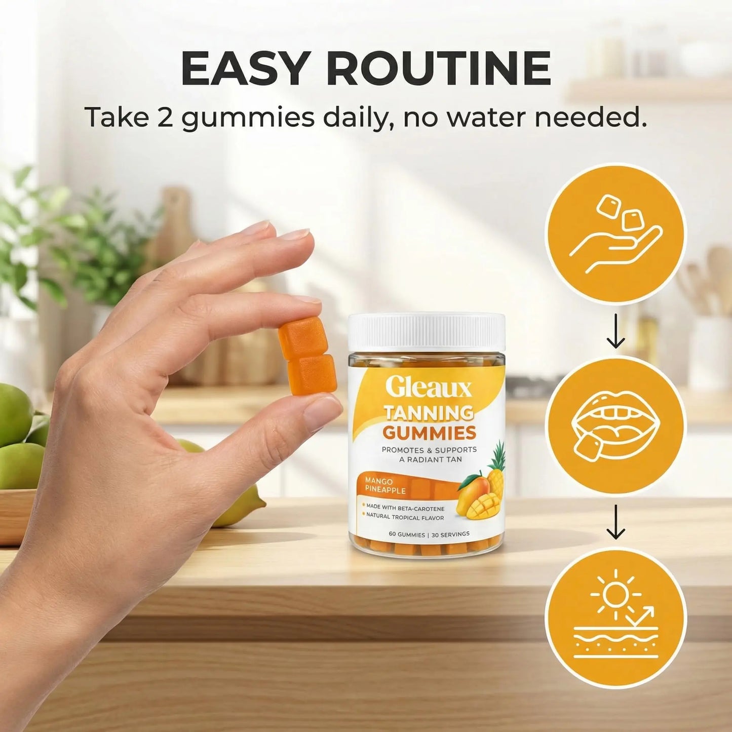 DXWXH Gleaux Tanning Gummies, Tanning Gummies for Women, Sunless Radiance Support with Beta Carotene, Astaxanthin & Lycopene, for Skin Health & Complexion Support, Mango Pineapple Flavor, 60 Gummies DXWXH buy supplements Au