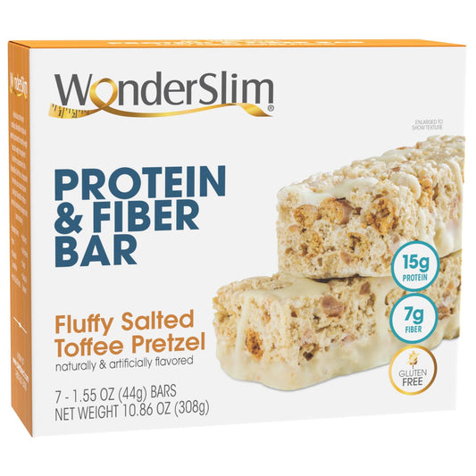 WonderSlim Protein & Fiber Bar, Salted Toffee Pretzel, 15g Protein, 7g Fiber, Gluten Free WonderSlim