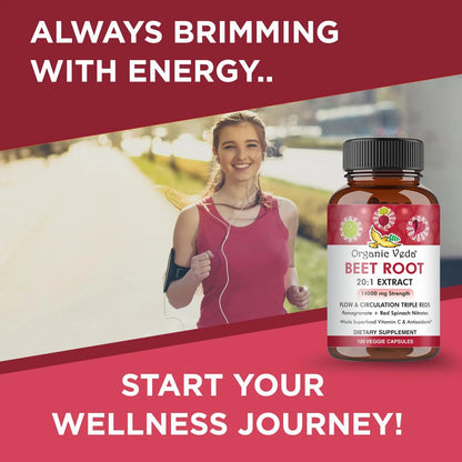 Organic Veda Beet Root Capsules - Triple Reds Nitric Oxide Beets Supplements - Concentrated Organic Veda