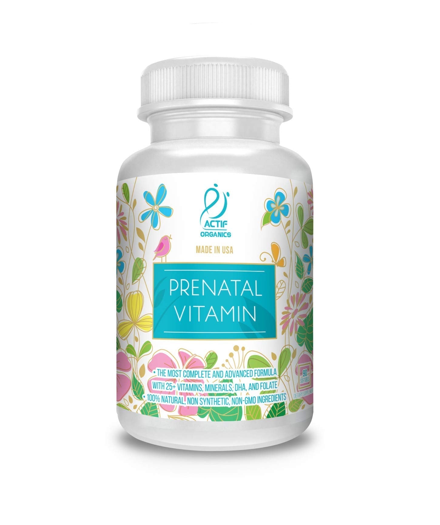 Actif Organic Prenatal Vitamin with 25+ Organic Vitamins, 100% Natural, DHA, EPA, Omega 3 ACTIF