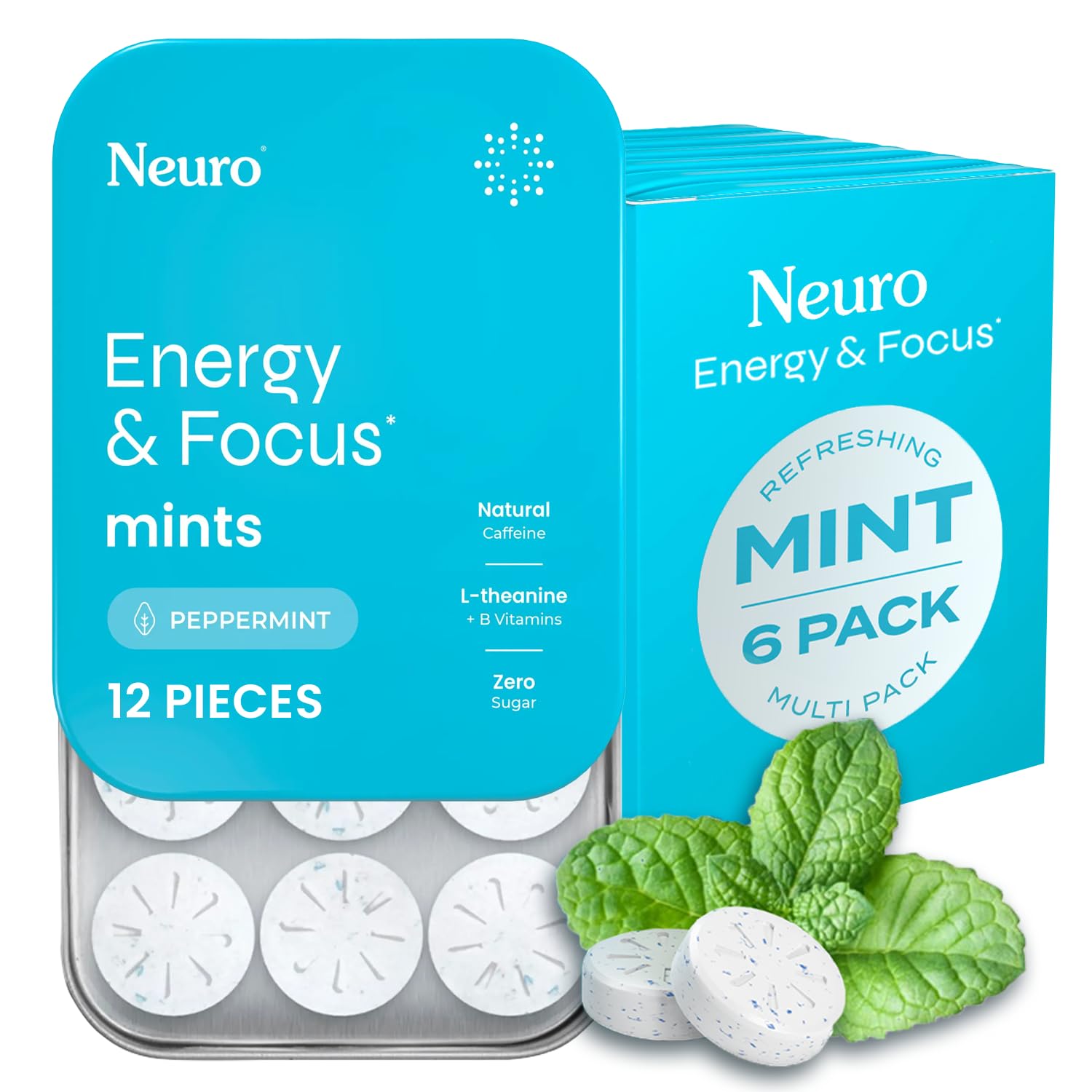 Neuro Energy & Focus Mints - Sugar Free Breath Mints with 40mg Natural Caffeine, B Vitamins & L-Theanine - Vegan Brain Supplement for Exercise, Study & Daily Focus - Peppermint, 72 ct NeuroBuy Supplements Australia