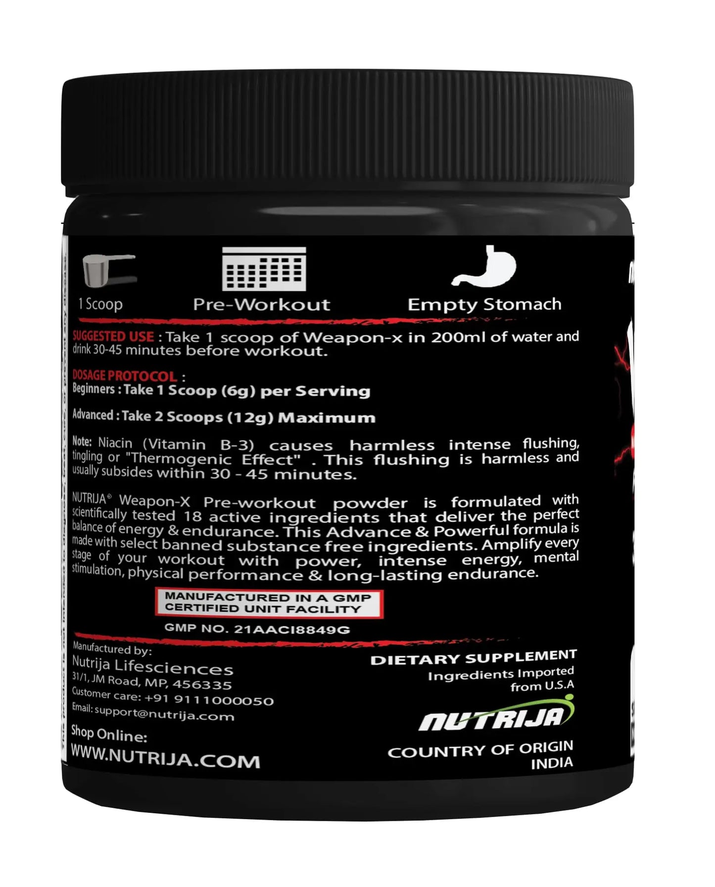 NutriJa Weapon-X Pre-Workout Powder with 21 Active Ingredients - 3 Best Forms of Creatine NutriJa