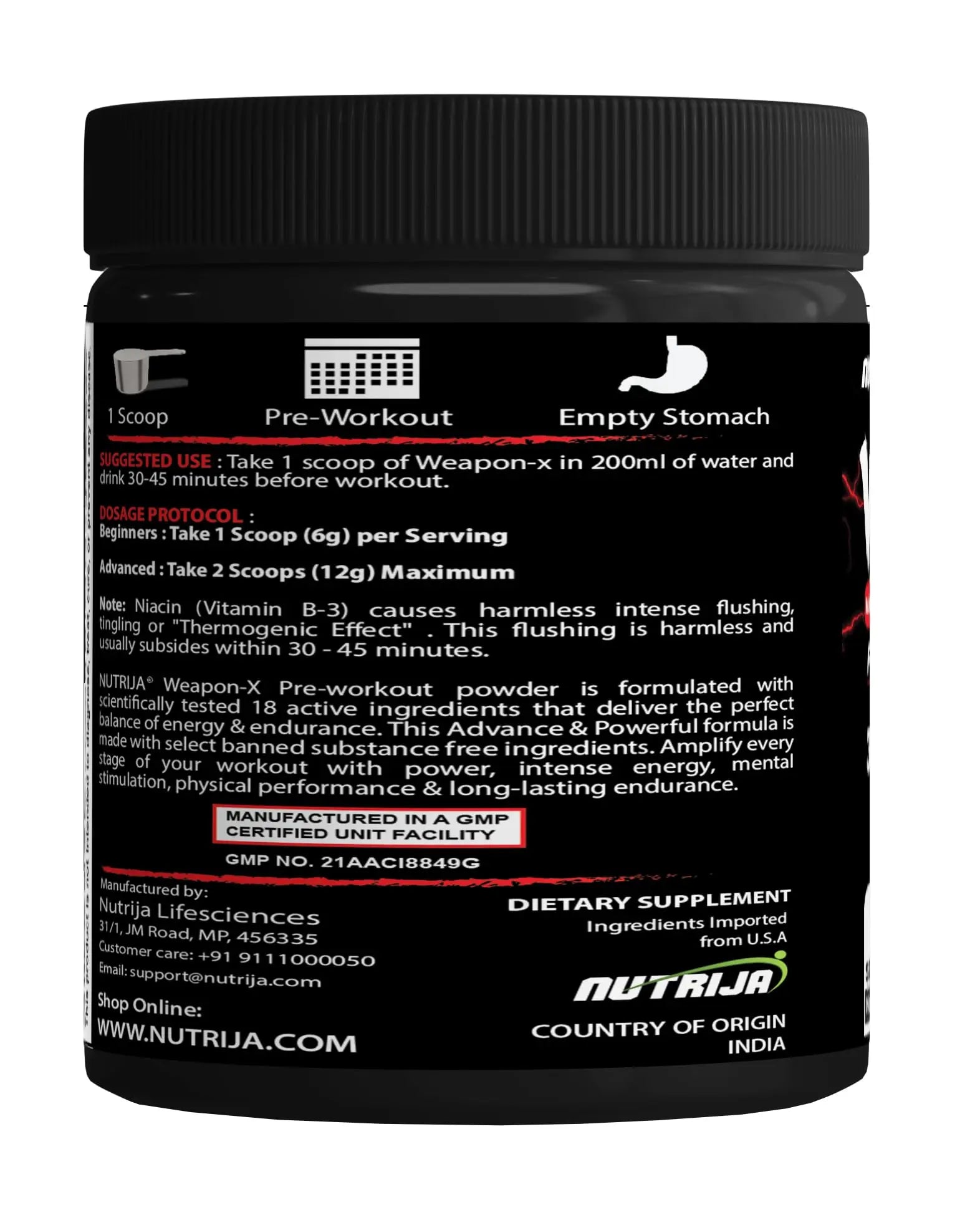 NutriJa Weapon-X Pre-Workout Powder with 21 Active Ingredients - 3 Best Forms of Creatine NutriJa