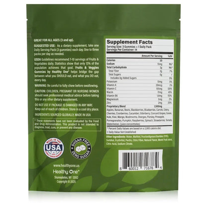 Fruits & Veggies Sugar-Free Gummies - 27 Whole Foods - Equals 3 Servings of Fruits & Vegetables - Improve Energy, Focus & Immune Function - Fiber - Antioxidants - Organic Ingredients - 14 Packets Healthy One buy supplements Au