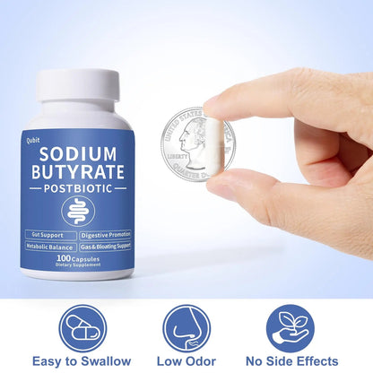 Sodium Butyrate Supplement – Postbiotic for Gut Health, Supports Digestion, IBS, Leaky Gut & Stomach Comfort – Low Odor, Easy to Swallow, No Side Effects – 100 Vegan Capsules QUBITBuy Supplements Australia