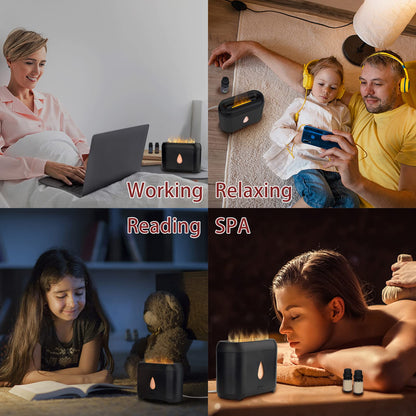 200ml Small Ultrasonic Aroma Diffusers with Flame Light (Black) Phimuezl