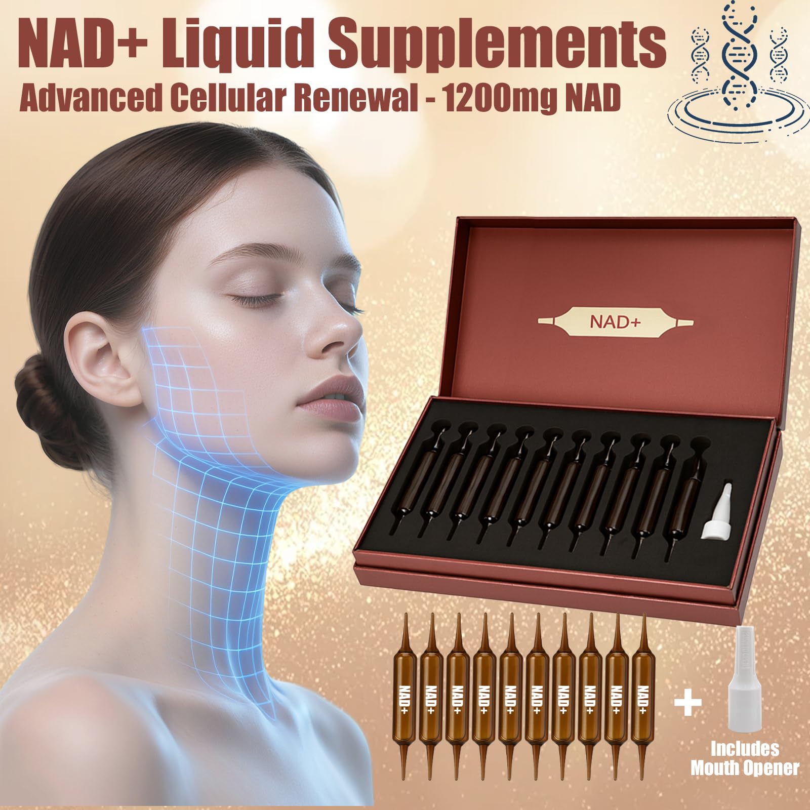 NAD+Advanced Cellular Renewal - 1200mg NAD+Liquid Supplements for Energy & Focus - 10 Vials (1) LexenicBuy Supplements Australia