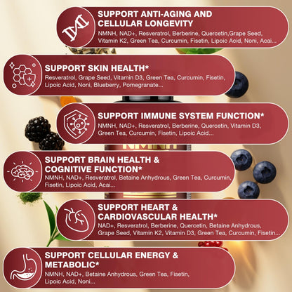 19 in 1 NMNH (Dihydronicotinamide Mononucleotide) 1000mg Per Serving, Nad Supplement Boost NAD+ Levels Nad Resveratrol Supplement with Quercetin, Vitamin D3 K2, Healthy Aging, Energy, 90 Capsules molorik pureBuy Supplements Australia