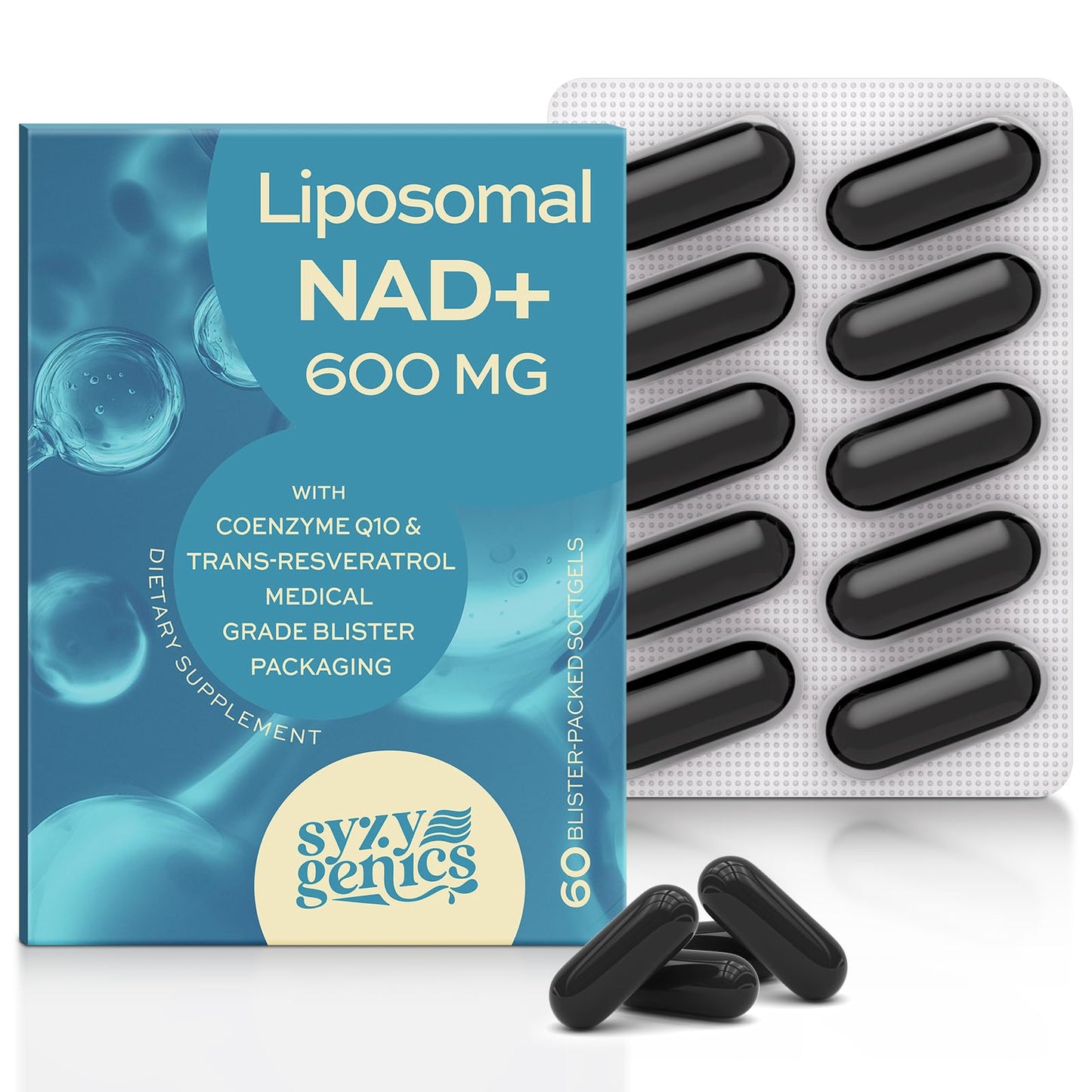 SYZY GENICS NAD+ Supplement 1600mg Extra Strength - Liposomal NMN Alternative with Resveratrol, Urolithin A, CoQ10, Quercetin & ALA - Mitochondrial Energy & Anti-Aging, Cell Regeneration, 60 Softgels SYZY GENICSBuy Supplements Australia