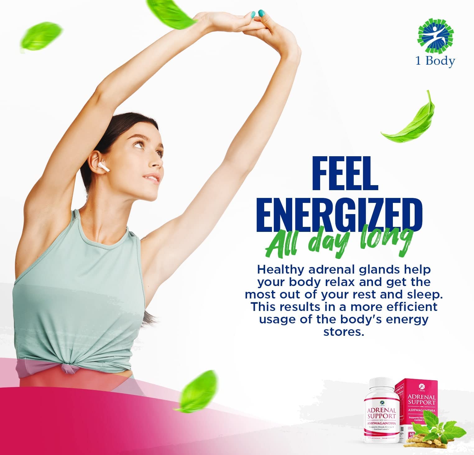 1 Body Adaptogen Complex Supplement with Ashwagandha - 60 Vegan Cap 1 Body