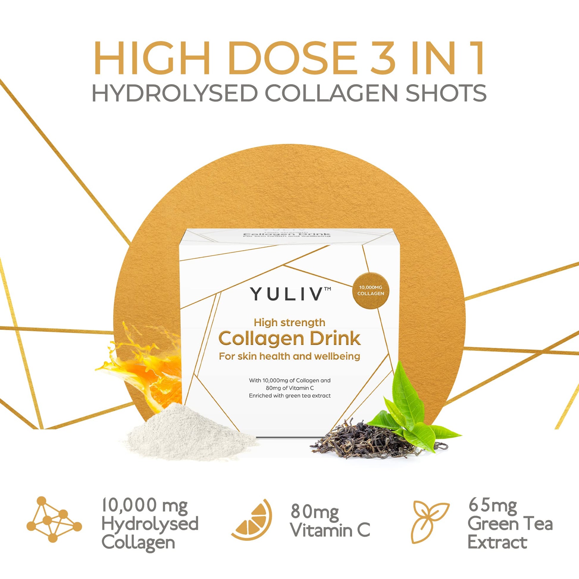 Yuliv High-Dosage Hydrolyzed Collagen Drink - Liquid Collagen Peptides (10000 mg) with Vitamin C for Hair, Skin, and Nails Yuliv