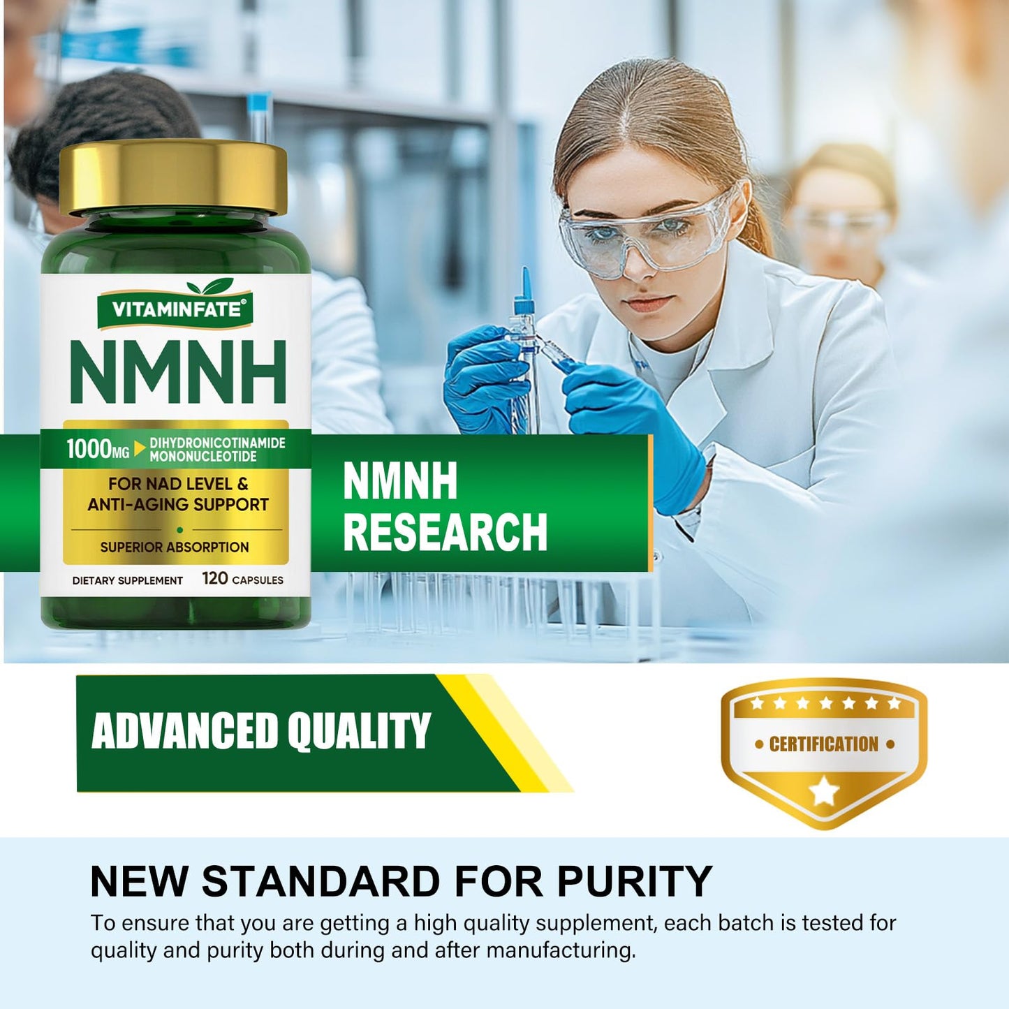 VITAMINFATE NMNH Supplement 1000 mg - 120 Capsules | NMN Alternative | Supports Anti-Aging, Cellular Energy and Repair, Metabolism & Brain Boost VITAMINFATEBuy Supplements Australia