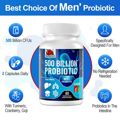 Probiotics for Men, 500 Billion CFU & 12 Mens Probiotic for Digestive Health + 4 Organic Prebiotic Fiber, for Digestive, Gut, Immune Health, Bloating, Gas, Energy Support, Shelf Stable - 120 Capsules CFUKING buy supplements Au