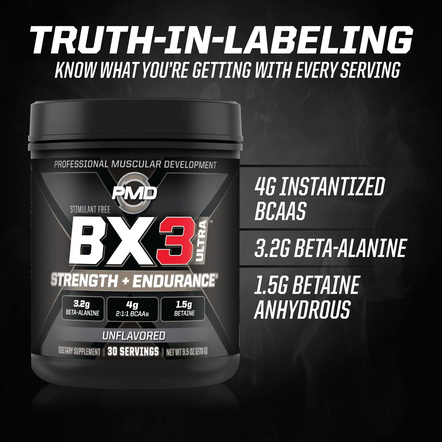 PMD Sports BX3 Ultra Muscle-Building Powder – Beta-Alanine, BCAAs, Betaine Anhydrous PMD