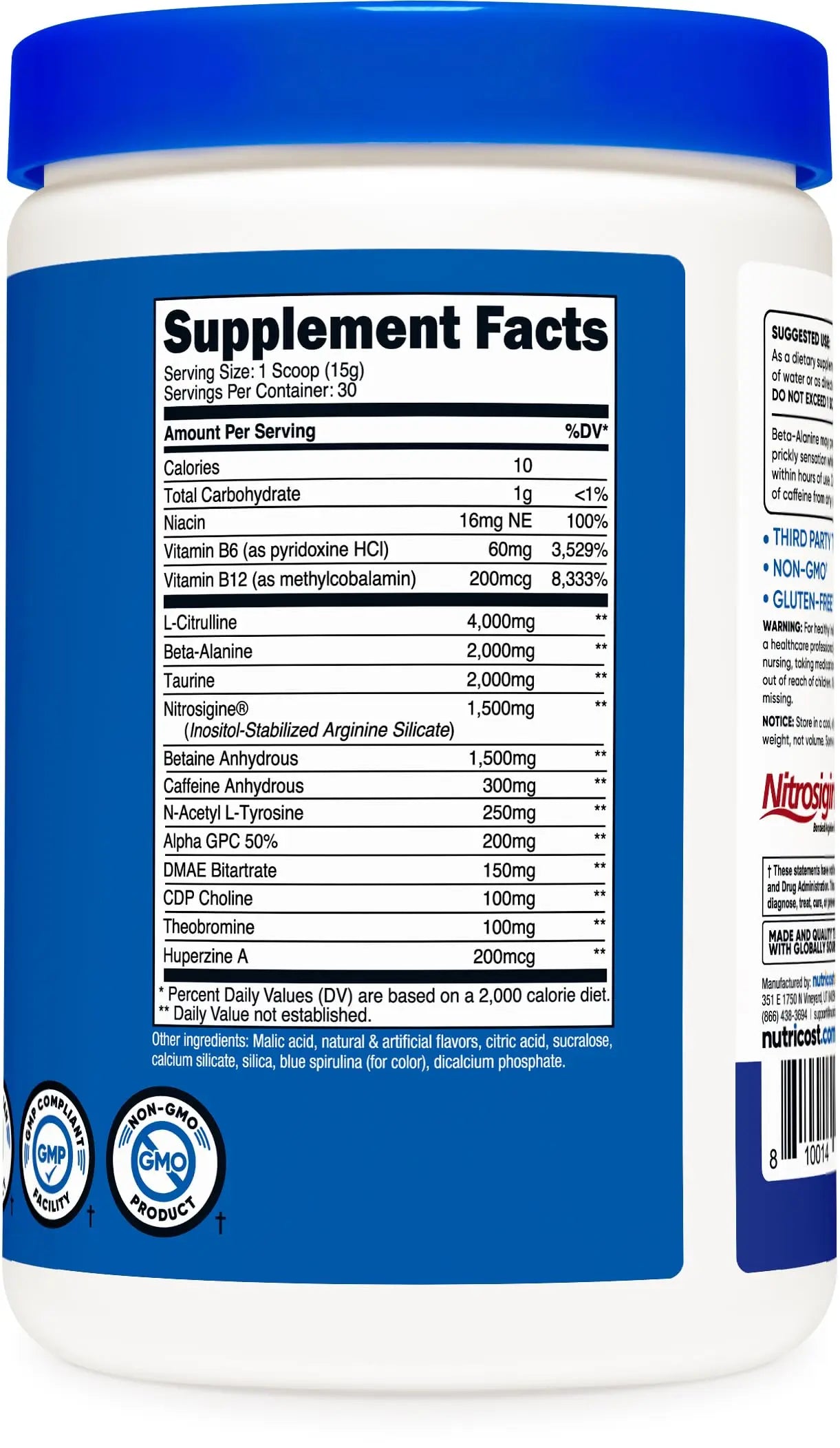 Nutricost Pre-X Xtreme Pre-Workout Powder Complex, Blue Raspberry, 30 Servings Nutricost