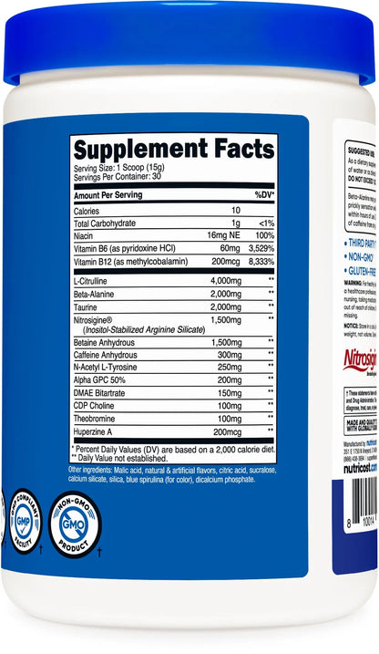 Nutricost Pre-X Xtreme Pre-Workout Powder Complex, Blue Raspberry, 30 Servings Nutricost