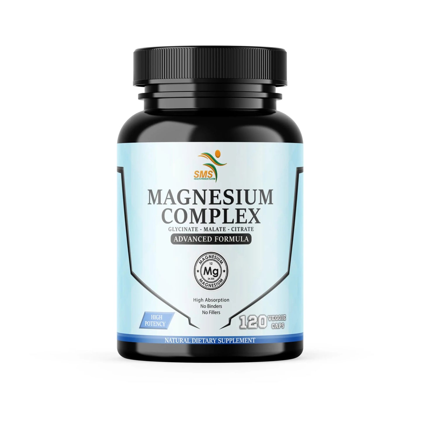Supplement bottle labeled 'Magnesium Complex' on a white background