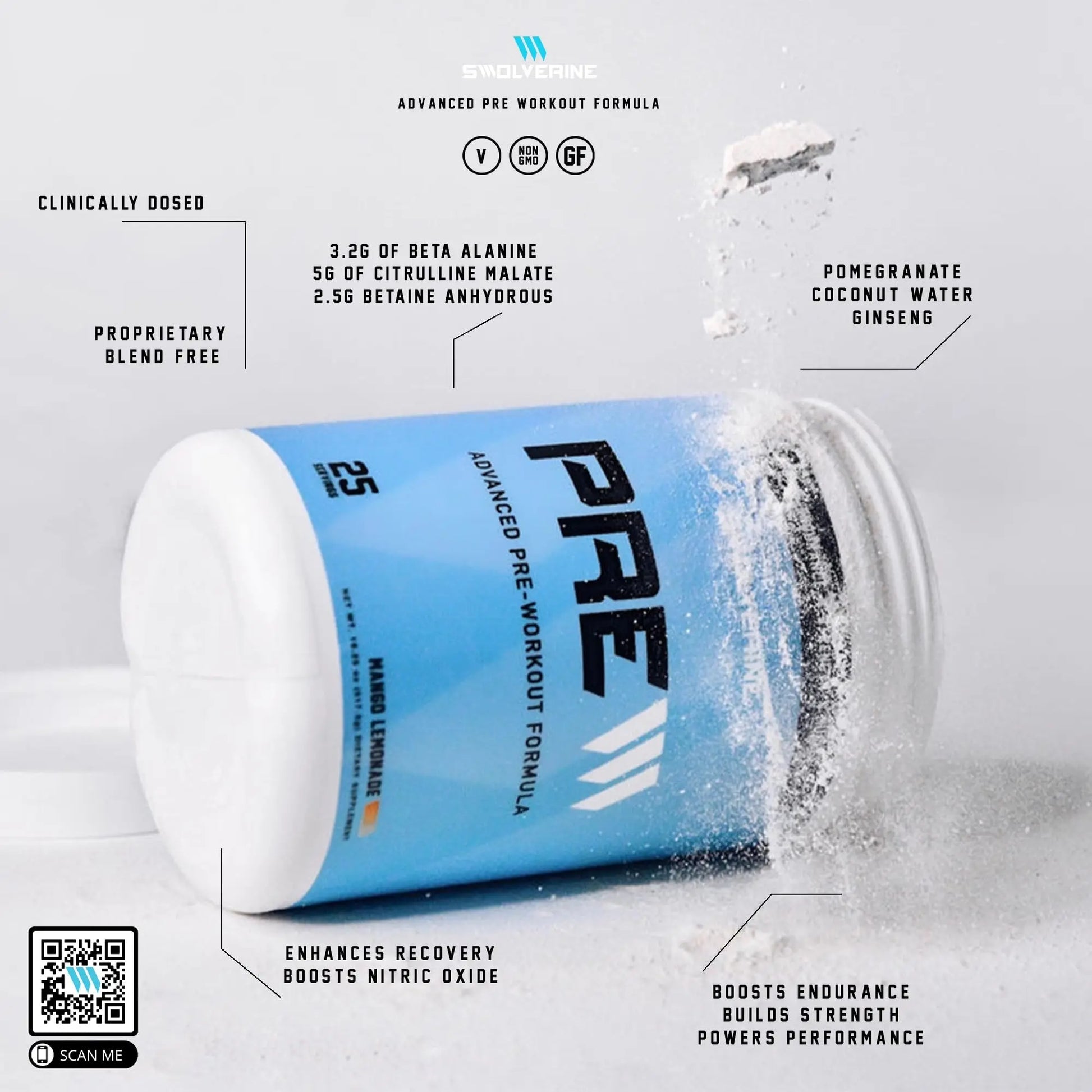 Swolverine PRE-Workout | Citrulline Malate, Carnosyn Beta Alanine, Carnitine, Ginseng Swolverine