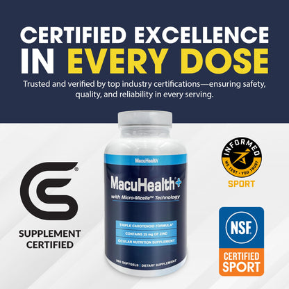 Macuhealth Plus+ Eye Vitamins Supplement for Adults - 90 Day Supply with Lutein, Zeaxanthin, and Meso-Zeaxanthin