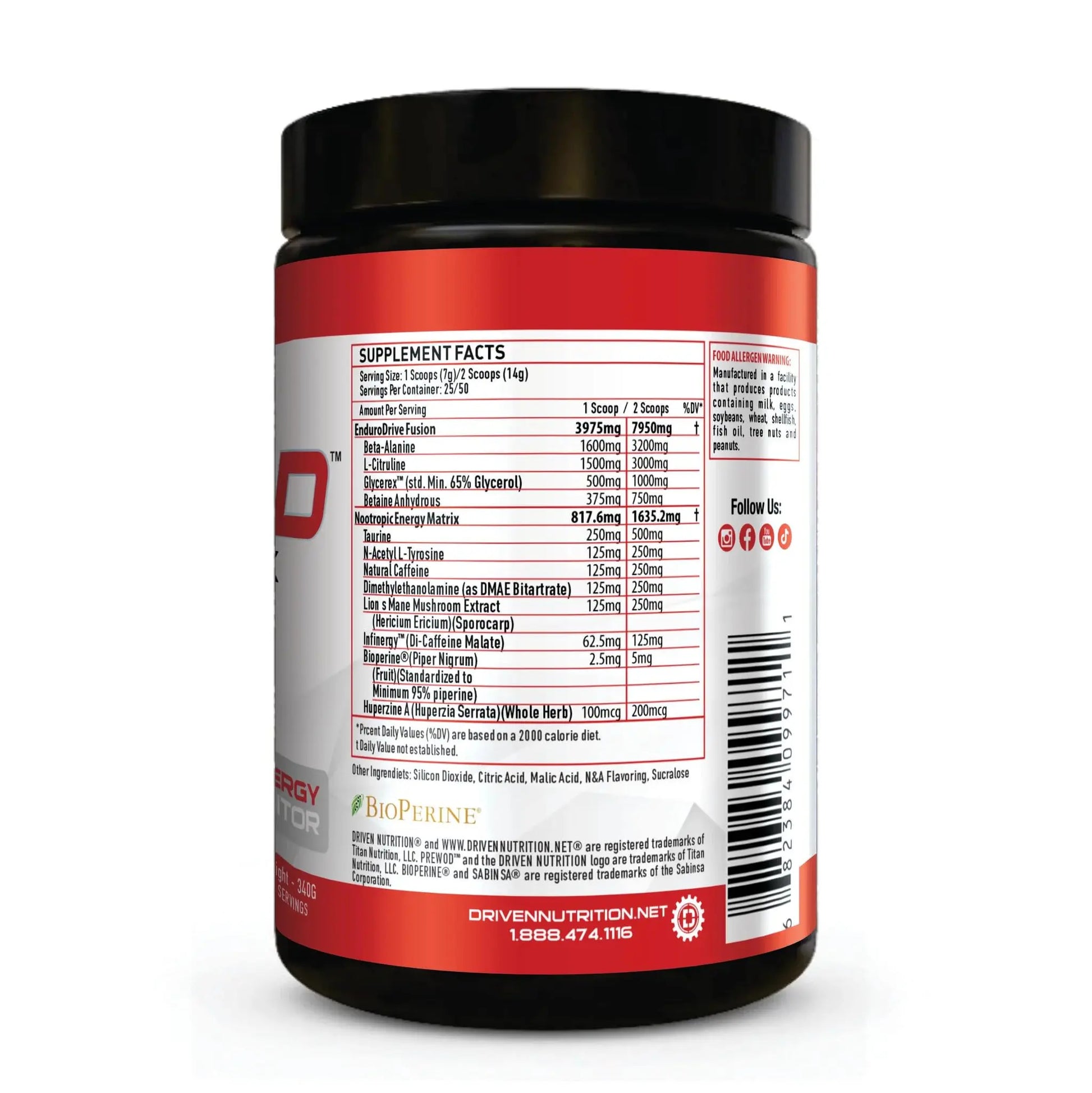 Driven PREWOD Energy Matrix, 50 Servings - Pre-Workout Supplement with Caffeine Driven Nutrition
