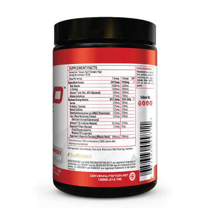 Driven PREWOD Energy Matrix, 50 Servings - Pre-Workout Supplement with Caffeine Driven Nutrition