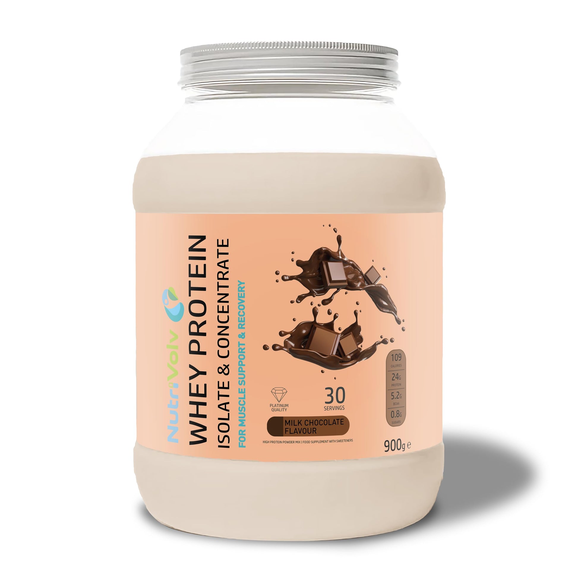 NutriVolv Whey Protein Isolate & Concentrate Powder | Milk Chocolate Flavour 900g NutriVolv