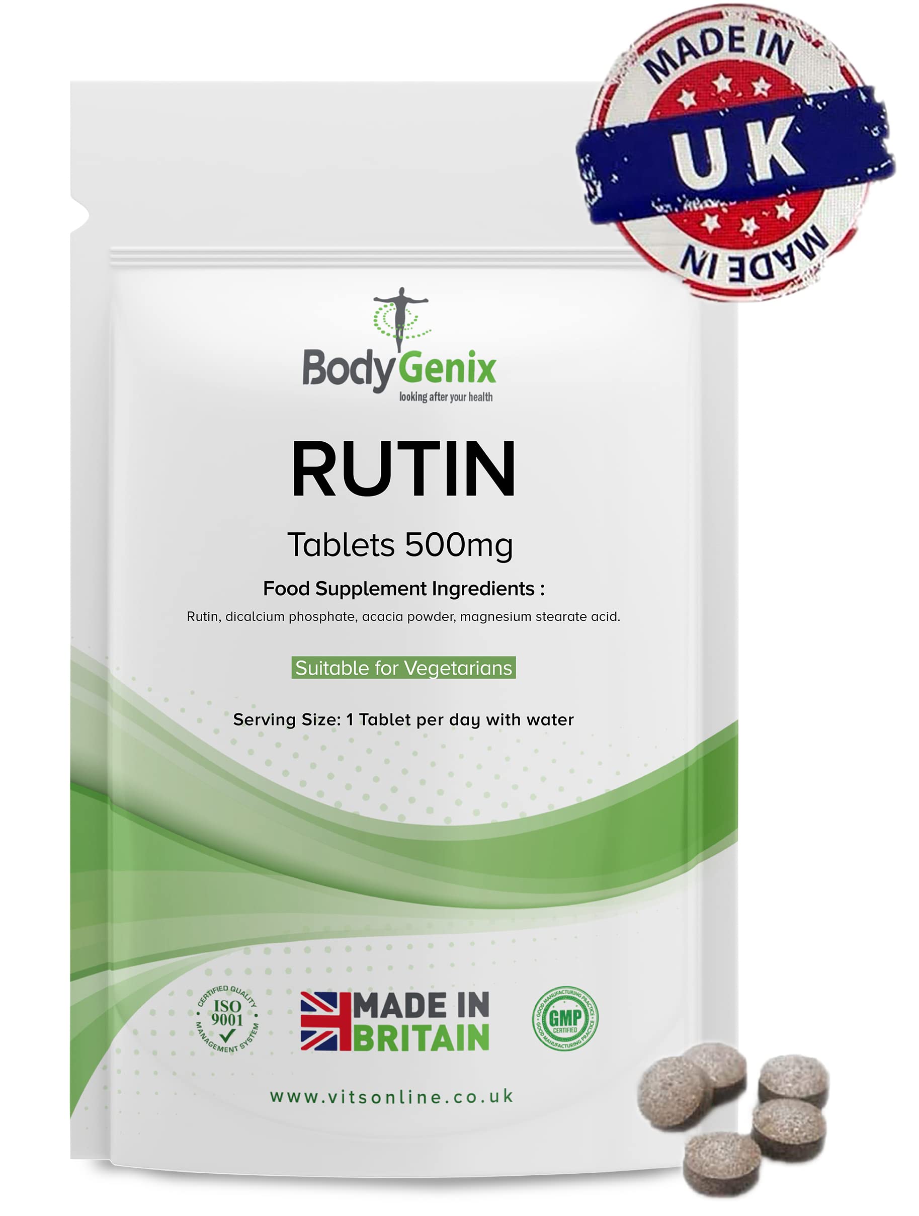 Bodygenix Rutin 500mg Tablets CAPILLARIES, VARICOSE Veins, Hemorrhoids Veg Friendly - UK Made (120) 4 Month Supply BodygenixBuy Supplements Australia