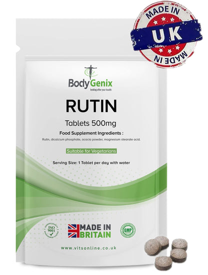 Bodygenix Rutin 500mg Tablets CAPILLARIES, VARICOSE Veins, Hemorrhoids Veg Friendly - UK Made (120) 4 Month Supply BodygenixBuy Supplements Australia