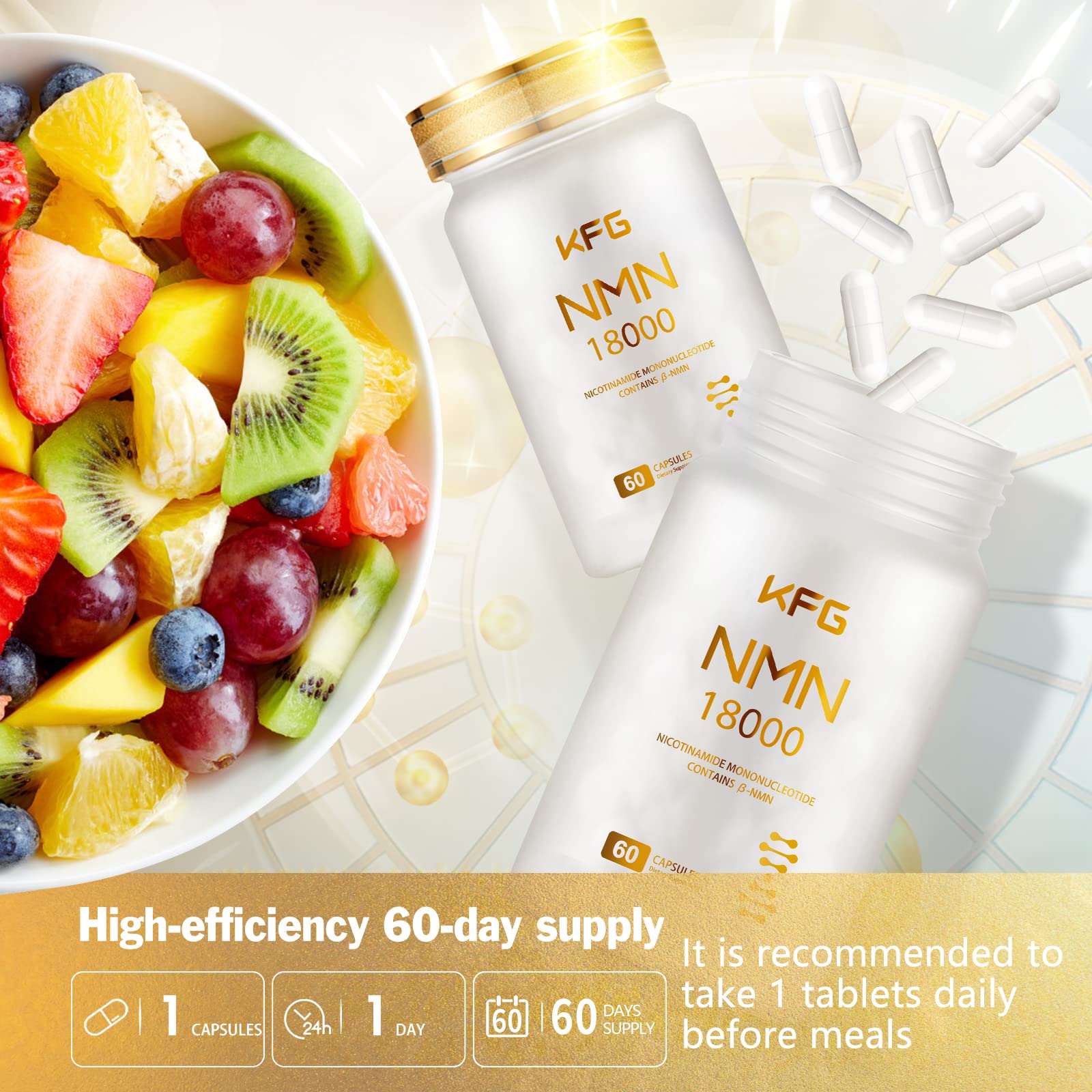 KFG NMN 18000 - NMN Nicotinamide Mononucleotide Supplement with Resveratrol, Stabilized Form & 99% High Purity to Boost NAD+ Levels for DNA Repair Supplement,for Healthy Aging,60 Capsules KFGBuy Supplements Australia