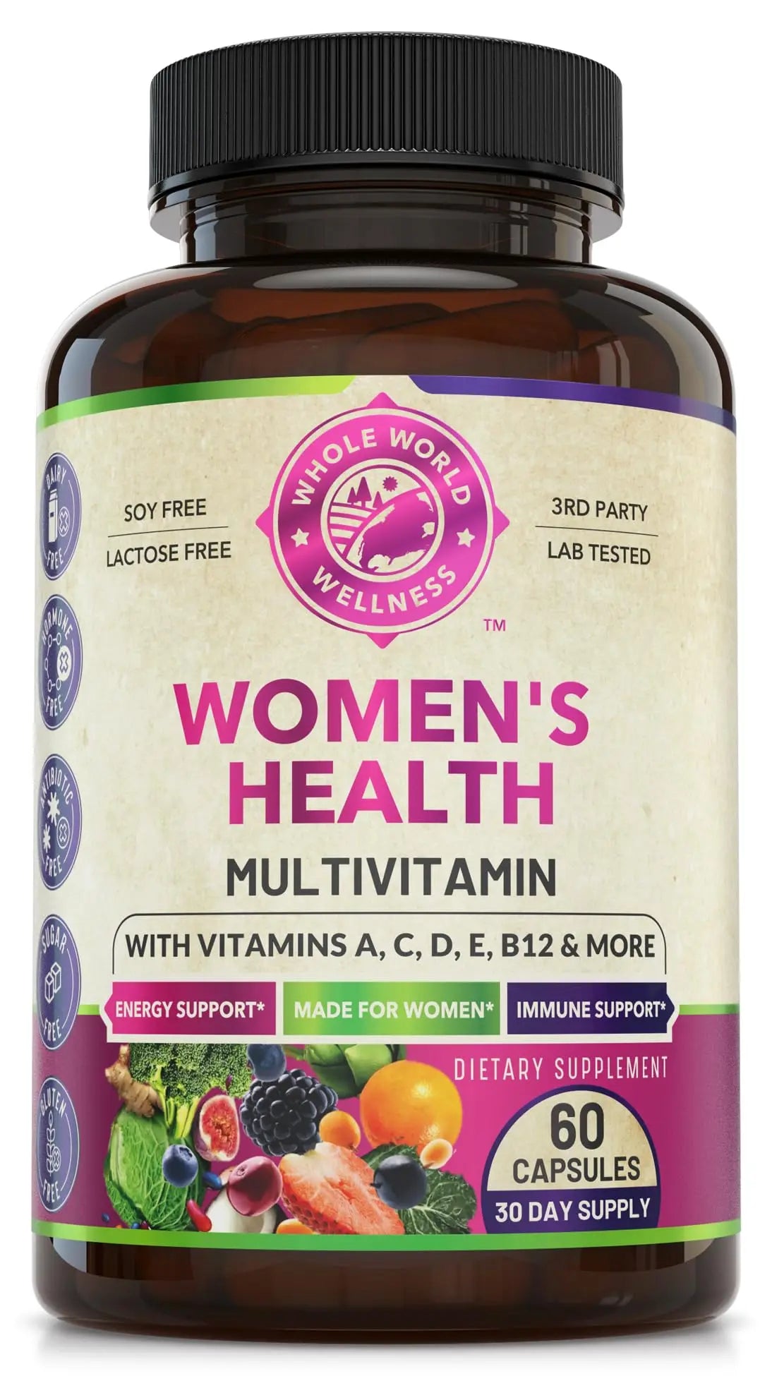 Womens Daily Multivitamins & Multimineral Supplement for Energy, Mood, Focus, Hair WHOLE WORLD WELLNESS