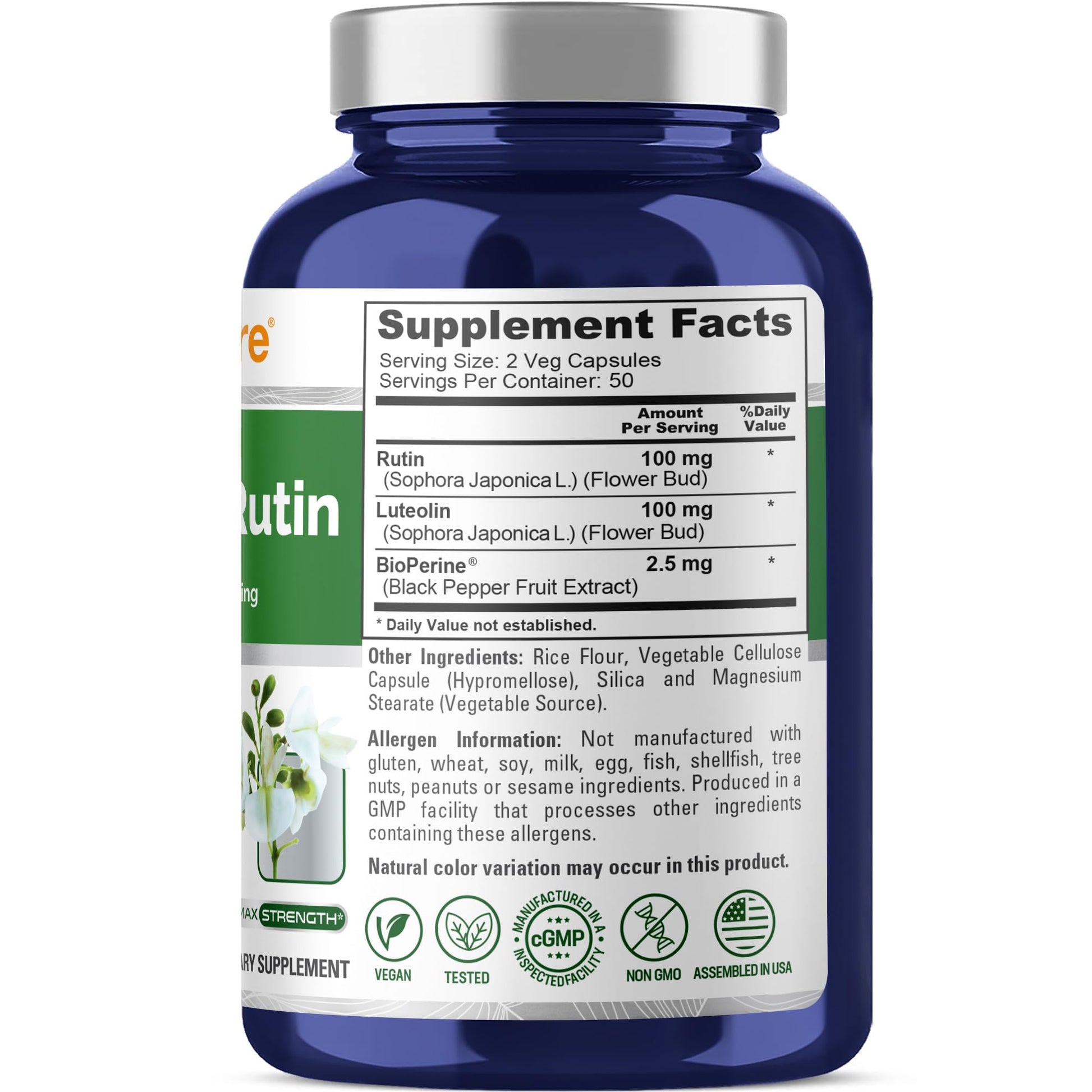 NusaPure Luteolin Complex with Rutin 200 mg | 100 Capsules | Vegetarian, Non-GMO & Vegan Flavonoid Formula NusaPureBuy Supplements Australia