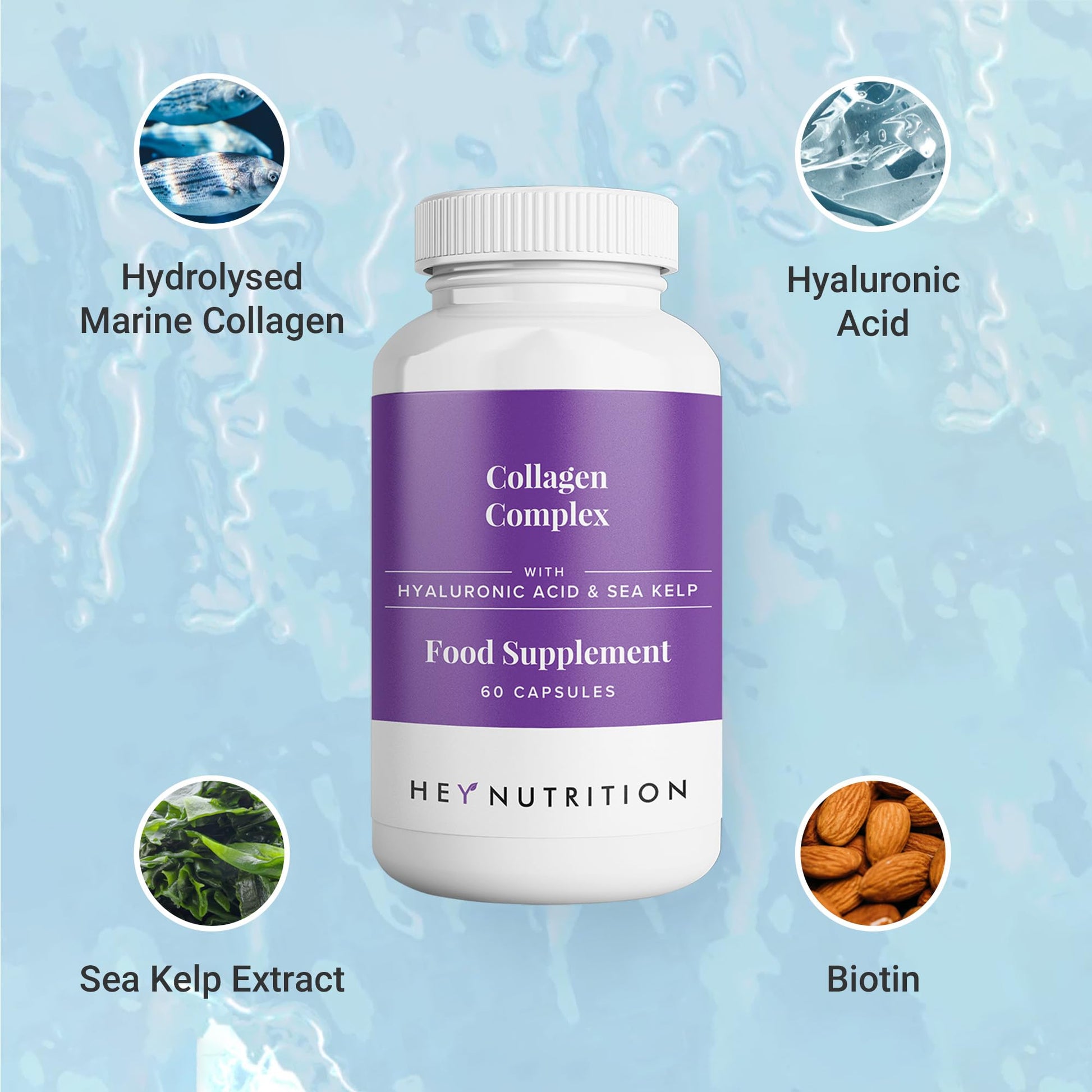 Hey Nutrition Collagen Complex Hyaluronic Acid & Sea Kelp Vitamin E, C, Biotin - Healthy Nails, Skin, Hair Joints Metabolism Hey NutritionBuy Supplements Australia