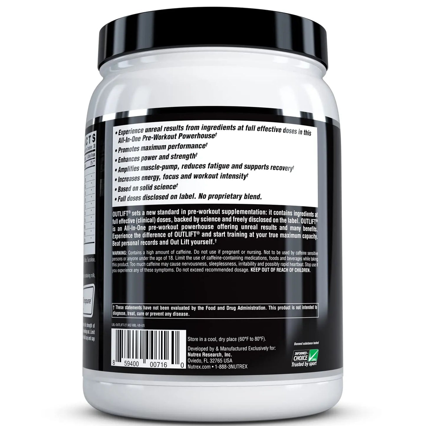 Nutrex Outlift Clinically Dosed Pre Workout Powder with Creatine, 8G Citrulline, BCAA Nutrex Research
