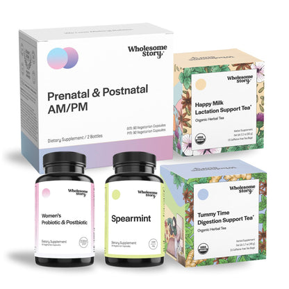 Gut Health Bundle: Premium Bioavailable Prenatal & Postnatal Vitamins | Morning Sickness Tea Relief Wholesome Story