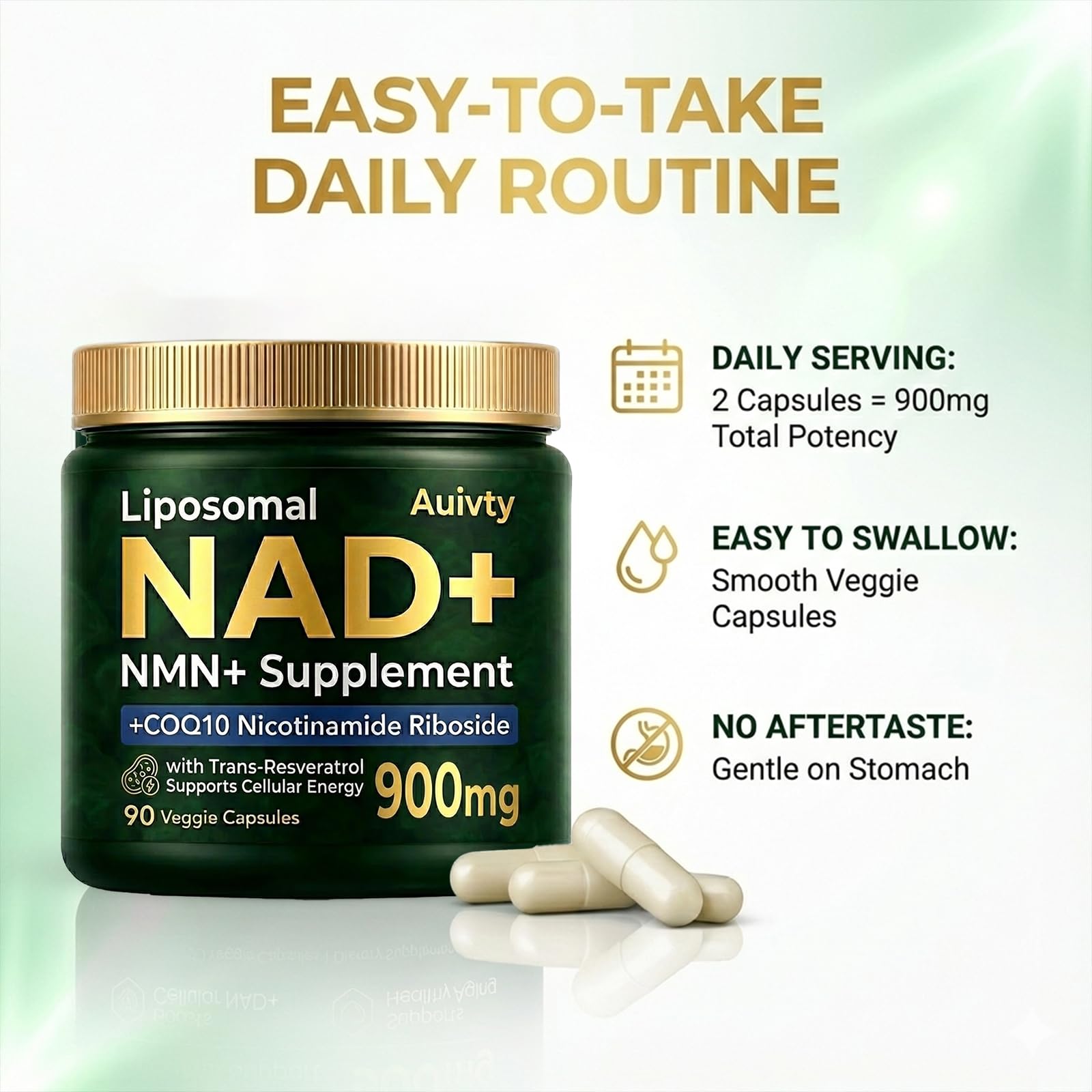 Auivty Liposomal NAD+ NMN Supplement with COQ10, Nicotinamide Riboside, Trans-Resveratrol, 900mg, 90 Veggie Capsules AuivtyBuy Supplements Australia