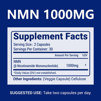 NMN 1000mg Per Serving Maximum Strength - 99% Pure NMN (Nicotinamide Mononucleotide) for NAD, Cell, Immune, Energy, Anti-Aging & Longevity, Stabilized NMN Supplements 1000mg - 60 Veggie Capsules CFUKINGBuy Supplements Australia