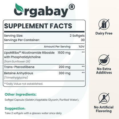 Liposomal Nicotinamide Riboside 2000 MG with TMG and Pterostilbene, Similar to NMN Supplements Boost NAD+, Support Healthy Aging, 240 Count OrgabayBuy Supplements Australia