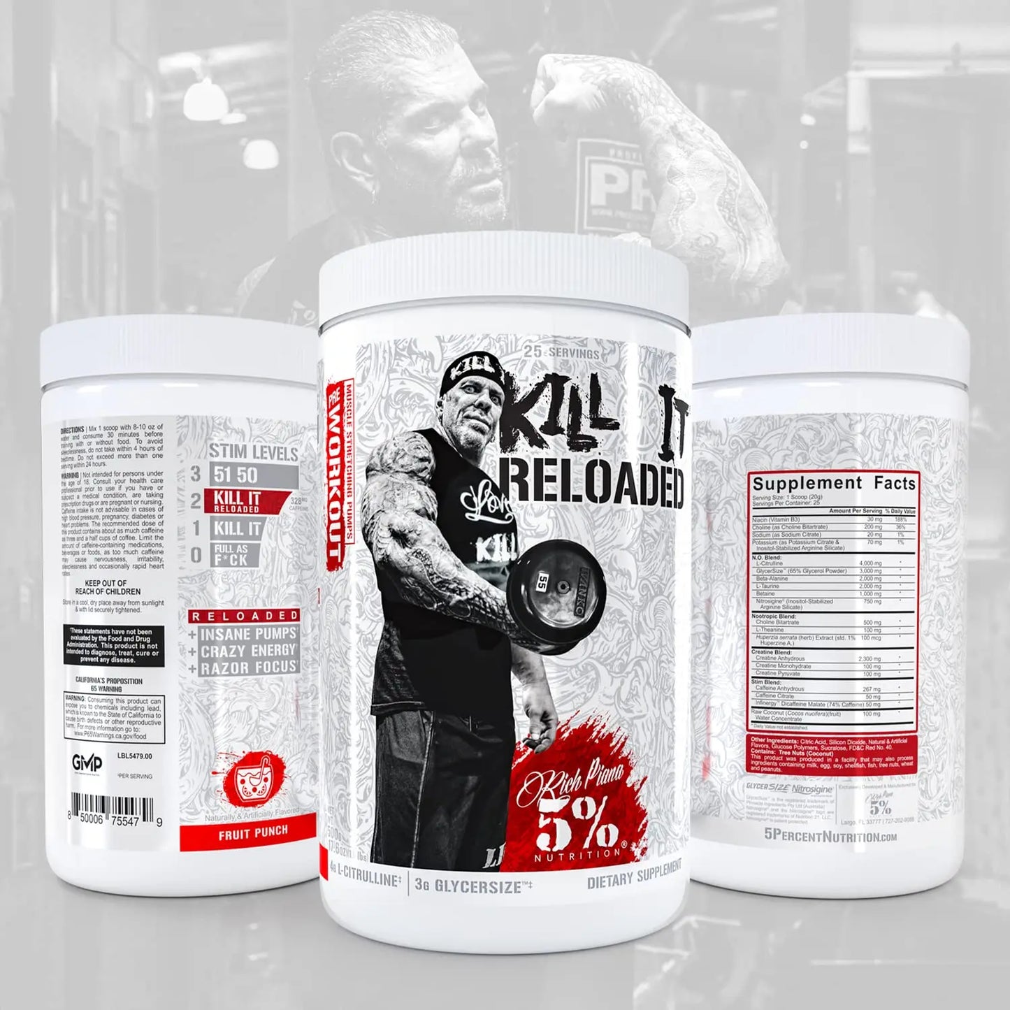 5% Nutrition Rich Piana Kill It Reloaded High Stim Pre-Workout | Ultra Energy, Focus 5% Nutrition