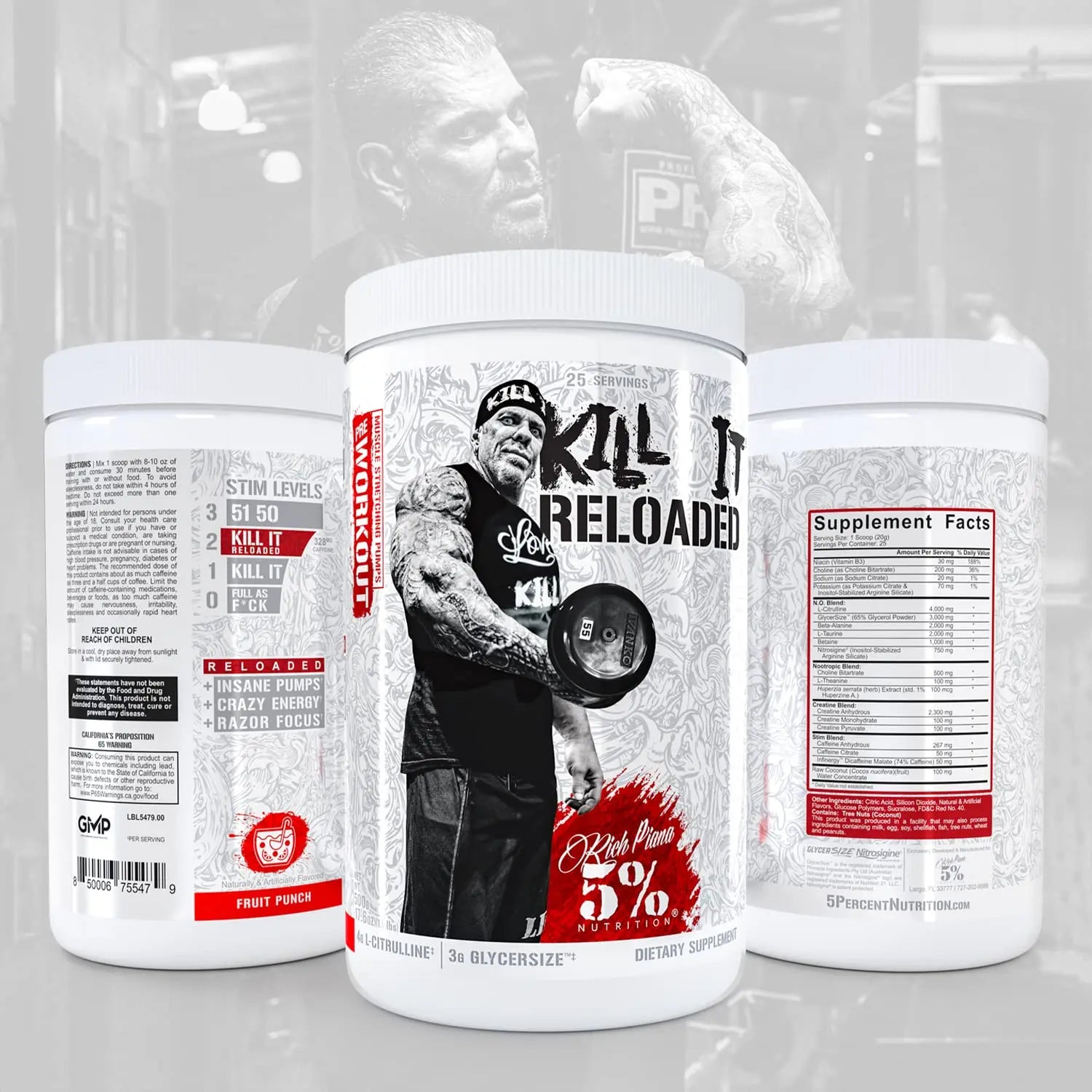5% Nutrition Rich Piana Kill It Reloaded High Stim Pre-Workout | Ultra Energy, Focus 5% Nutrition