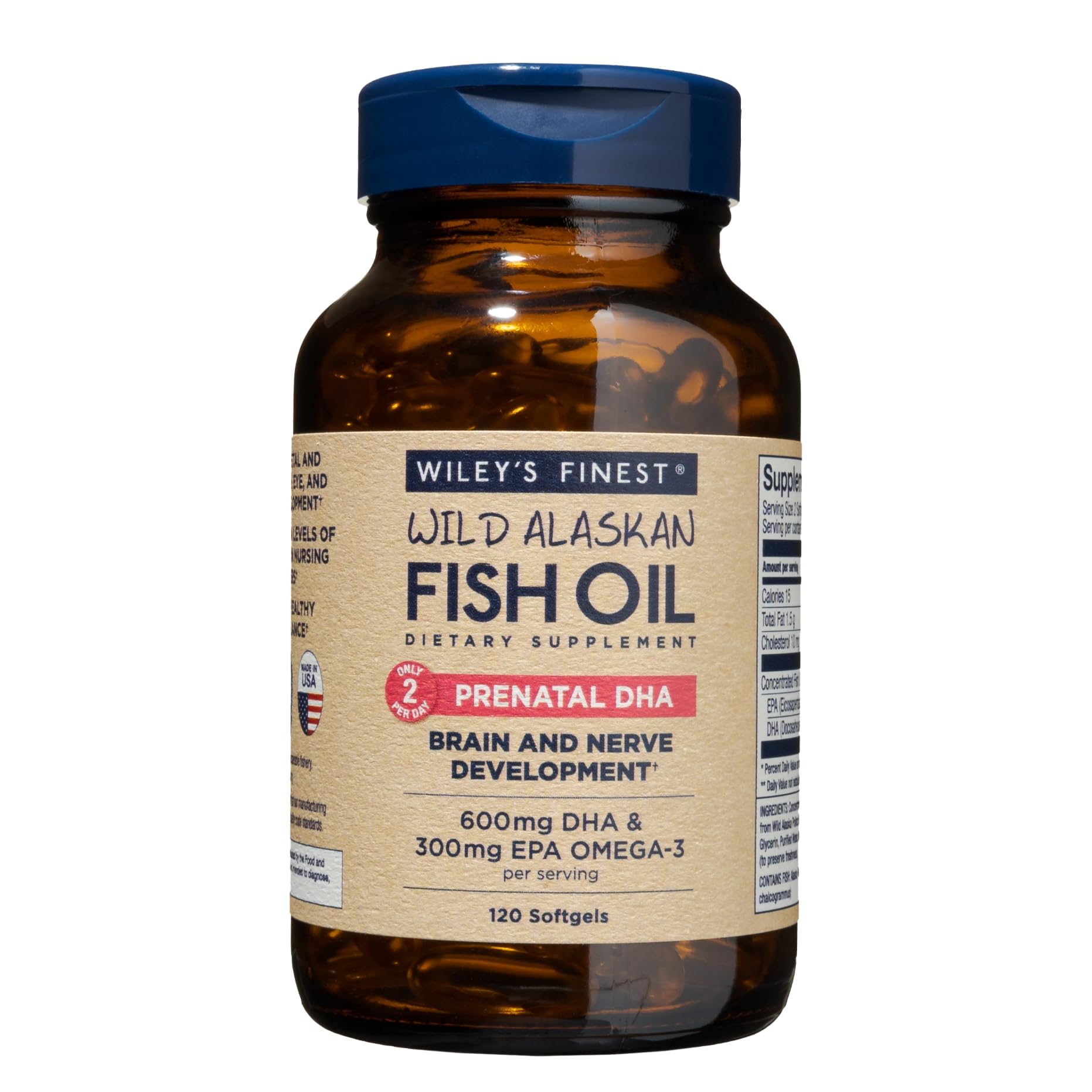 Wiley's Finest Wild Alaskan Fish Oil Prenatal DHA - 900mg EPA and DHA Omega-3s Wiley's Finest