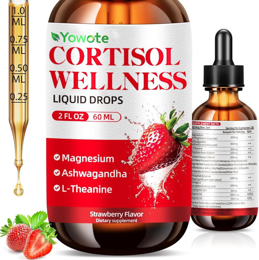 Cortisol Support Supplements for Men and Women, Cortisol Detox Hormone Balance with Magnesium, Ashwagandha, L-theanine, Phosphatidylserine for Lower Cortisol, Calm, Mood Support (60ML, strawberry) YOWOTEBuy Supplements Australia